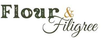 Flour and Filigree written in 2 decorative fonts.