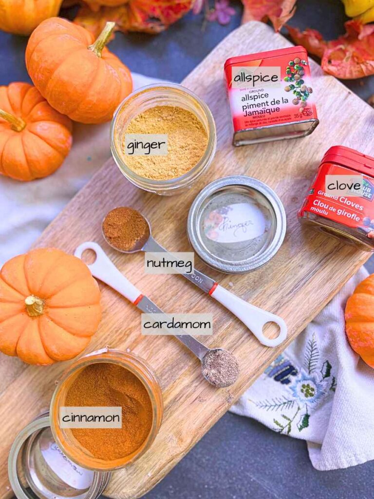 A tabel full of labeled ingredients.
